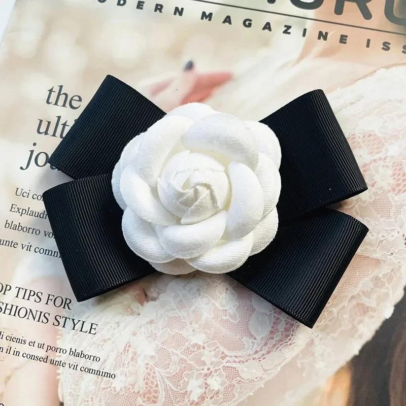Vintage Camellia Bow Tie Brooch for Women College Fabric Flower Shirt Collar Pin for Wedding Party Preppy Aesthetic Clothing