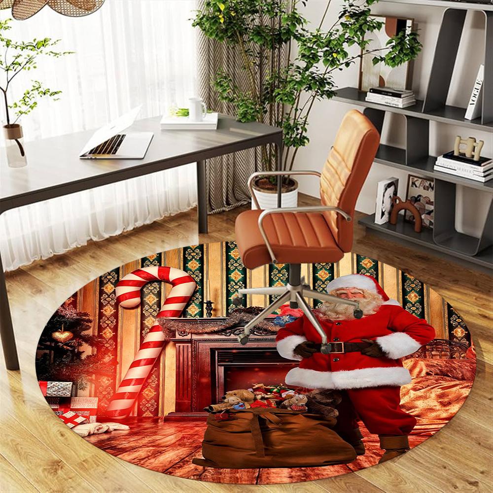 1pc Santa Claus Christmas Round Chair mat office Area Rug - Non-Slip, Floor Mat for Office, Bedroom, and Indoor Decor p127267
