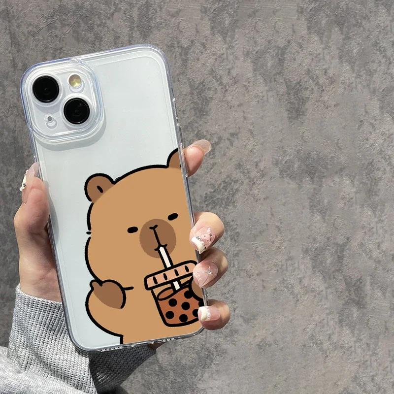 Funny Cartoon Capybara Clear Phone Case For iPhone 17 14 15 12 11 13 16 Pro Max Mini SE 7 Plus 17E Cute Transparent Cover Fundas