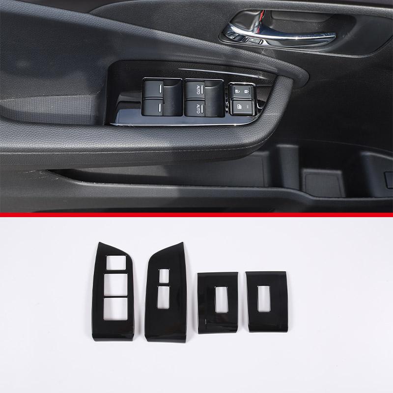 ABS Black For Honda Pilot 2015-2025 Gear Shift Console Cover Panel Glass Lift Button Decorative Frame Sticker Car Accessories