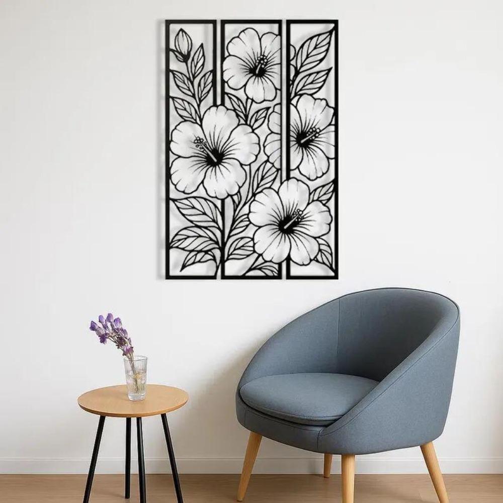 Metal Flower Wall Decor Framed Floral Art, Modern Minimalist Design for Home