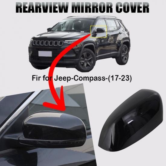 1PC Left Side Rear View Mirror Cap Cover For Jeep Compass 2017-2023 Gloss Black
