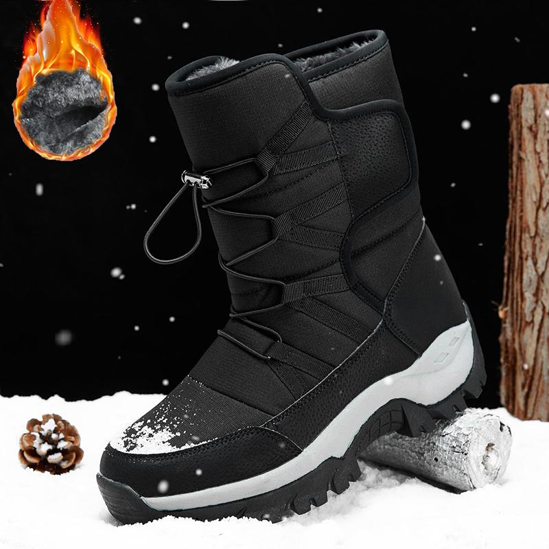 Herren-Schneestiefel mit dicker Sohle und rutschfestem und verschleißfestem Fleece für den Winter, große Schneestiefel