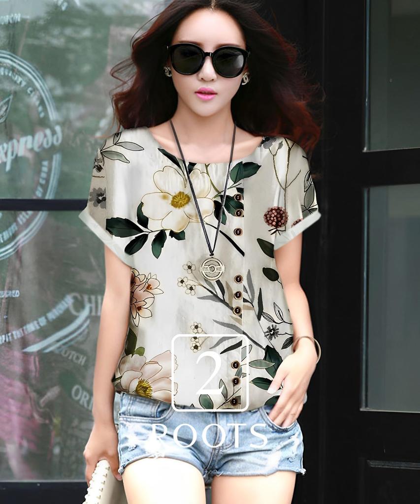 Second Roots Botanical Blouse with Floral and Leaf Short Decorative Underwear Summer Mori Girl Stylish Princess Maternity Size Prints, Sleeves,