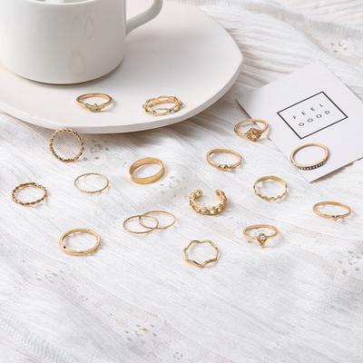 17 peças de strass, pérolas artificiais, decoração, anéis de dedo femininos, vintage, brilhantes