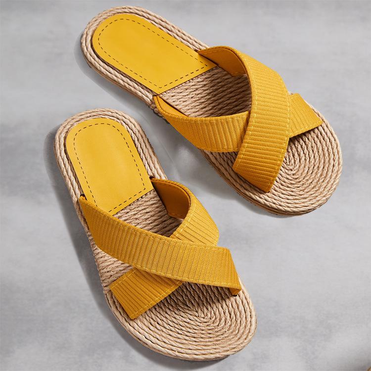 Handmade Ladies Home Slipper Women Sandals Casual Outdoor Cross Slippers Female Summer Beach Wear Flowers Flat Heel Shoes