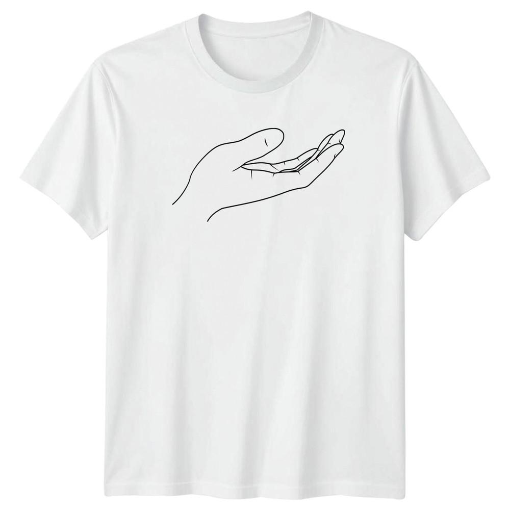 Hand Palm Up Minimalist Line Art TShirt Symbolic Design Spirituality S