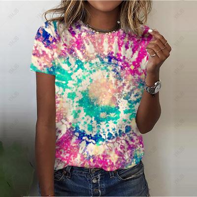 Batik-T-Shirt für Damen, 3D-Druck, bunt, Oberteile, T-Shirts, Kleidung für den Alltag, kurzärmelig, Sommer, Übergröße, T-Shirts, Damenbekleidung