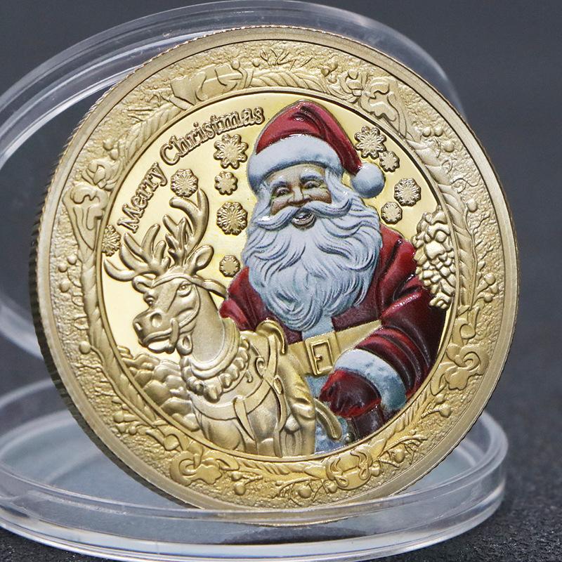 

European and American Santa Claus, gold-plated and silver plated, commemorative coins, medals, New Year gifts, Christmas gift, Stocking stuffers золотий