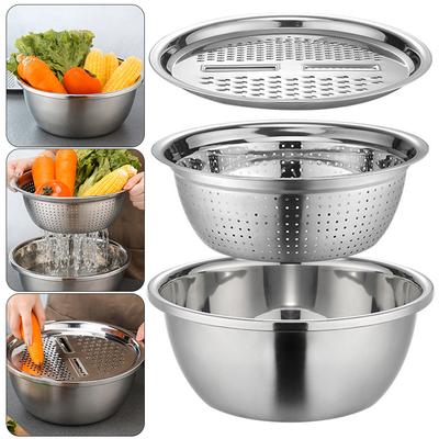 3 In 1 Fruit Potato Peeler Round Rice Washer Bowl Drain Basket Colander Vegetable Slicer Set Vegetable Washing Bowl Set Strainer