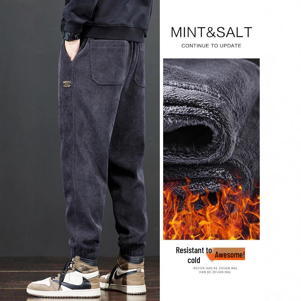 Herren 2025 Winter Fleece-gefütterte Cord-Sweathose: Dicke lässige Baumwollhosen für Herbst & Winter