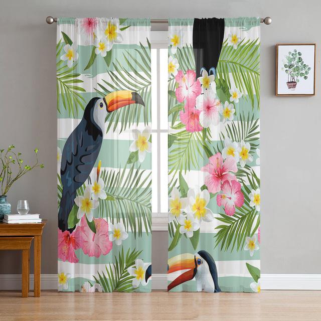 Toucan Flower Fruit Tropical Pineapple Map Tulle Curtain For Living Room Bedroom Modern Sheer Curtains Decor Window Treatment