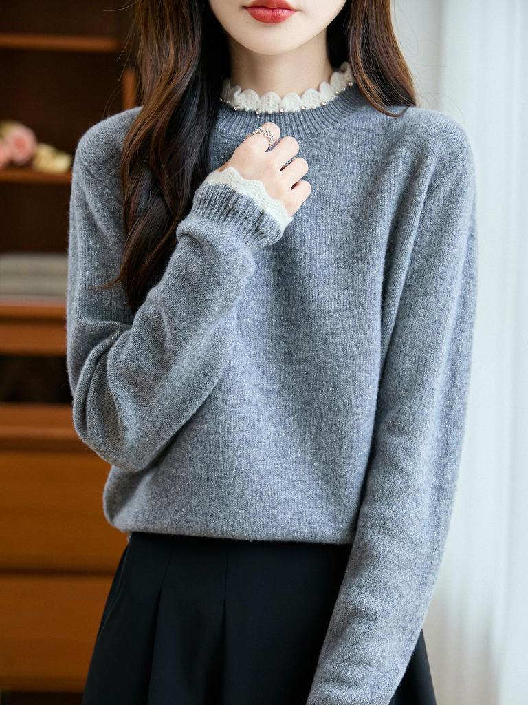 Women's Versatile Crochet Wool Sweater with Half-High Collar - Slimming and Stylish Base Layer Top