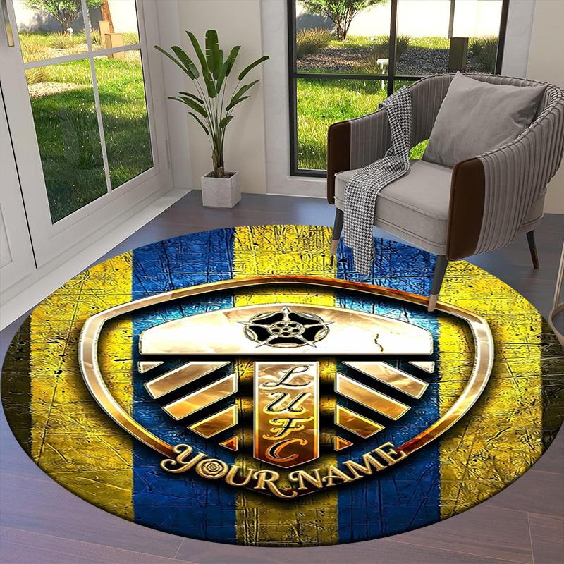 Leeds Crest Custom Name Round Area Rug Carpet Rug For Living Room Bedroom Sofa Playroom Decor Nonslip Floor Mat
