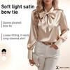 Women's Satin Blouse Long Sleeve Bow Tie Neck Elegant Office Shirt Dressy Top