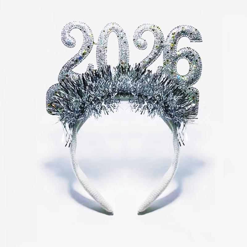 

1/4Pcs 2026 Happy Year Headband Christmas Numbers Headbands Glitter Sequins Hair Hoop Eve Party Hair Bands Party Props серебряный