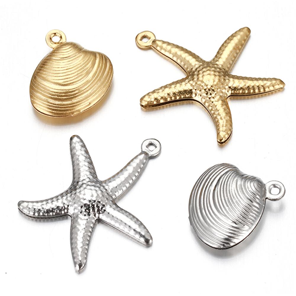10pcs Stainless Steel Starfish Charms Shell Pendant Gold Color Necklace Bracelet Accessories for Jewelry Making Findings DIY