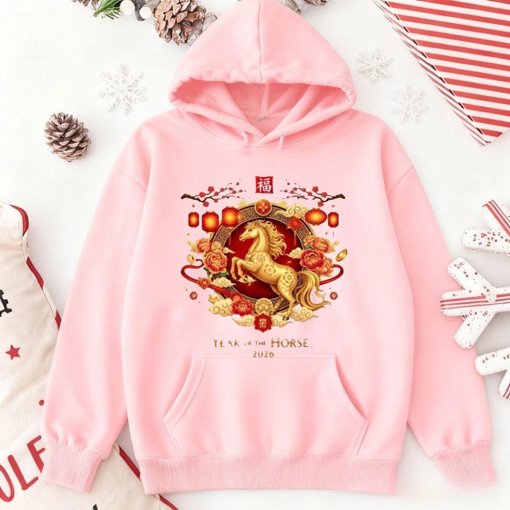 Happy Chinese New Year 2026 Hoodie 2026 Horse New Year Pullover Horse Lover Sweater Autumn and Winter Keep Warm Tracksuit