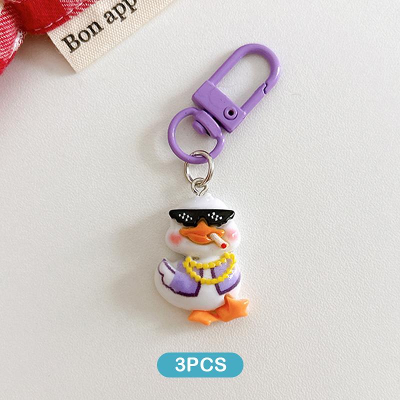 3Pcs Creative Resin Duck Keychain Pendant Car Key Ring Cartoon Cute Keychain Novelty Backpack Decoration Accessories Gifts