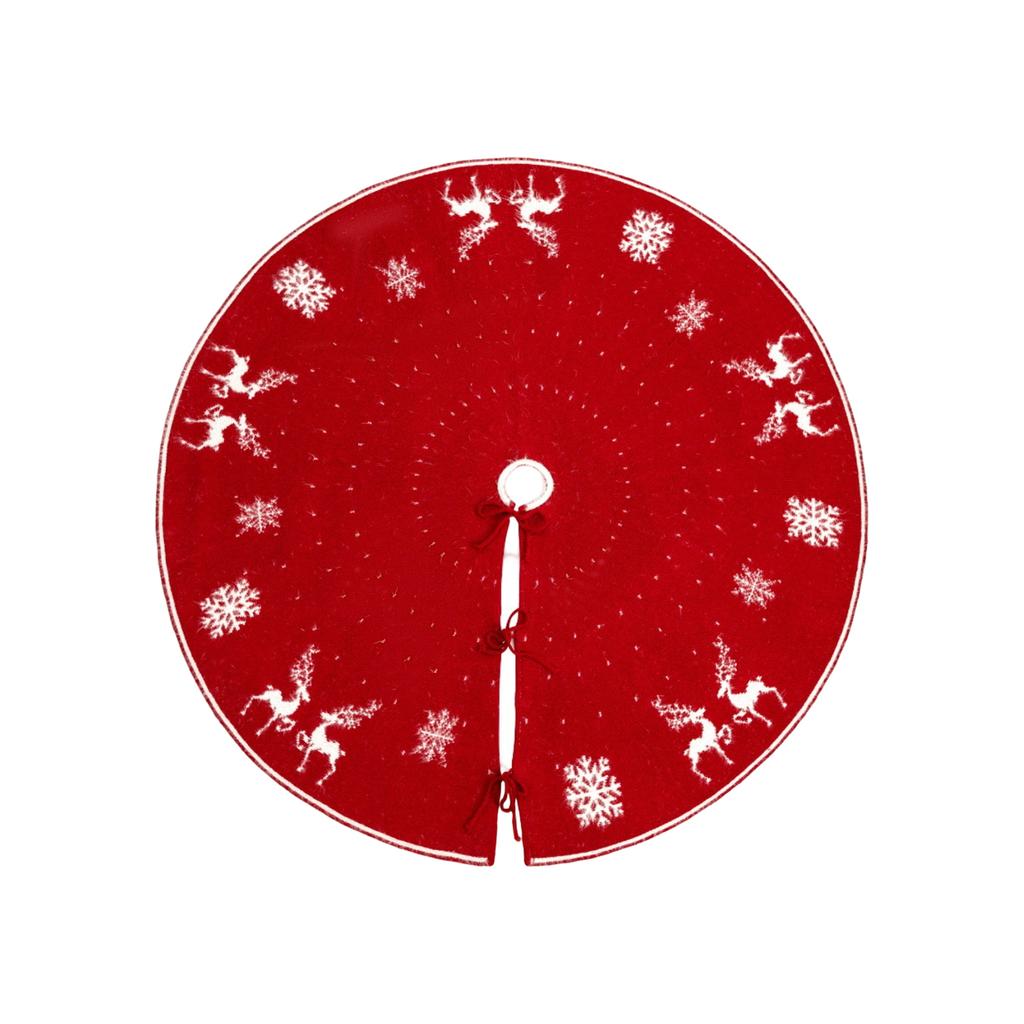 120cm Christmas Tree Skirts Round Christmas Knitted Tree Skirt Crafts Cute Snowflake Elk Print Xmas Tree Base Cover Decor Carpet