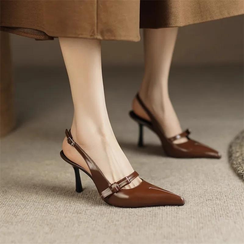 2025 Ladies Shoes Buckle Strap Women's High Heels New Best Seller Office and Career Hot Sale Retro Closed Toe Sandals