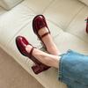 Sweet Round Head Patent Leather Mary Jane Shoes Brand Fashion Design Square Heel Tripping Strap Party Wedding Women Single Shoes