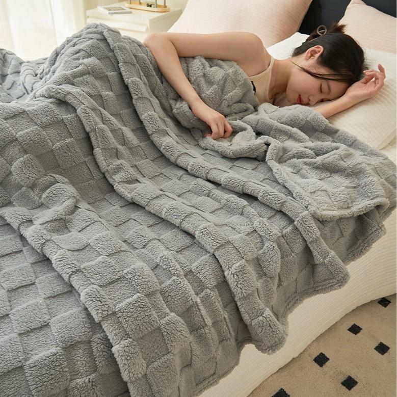 100%Cotton Waffle Knit Throw Blanket Soft Cozy Fleece 3D Checkered Chunky Knitted Sofa Blanket All Season Bed Couch Travel Lightweight Warm Decor Gift