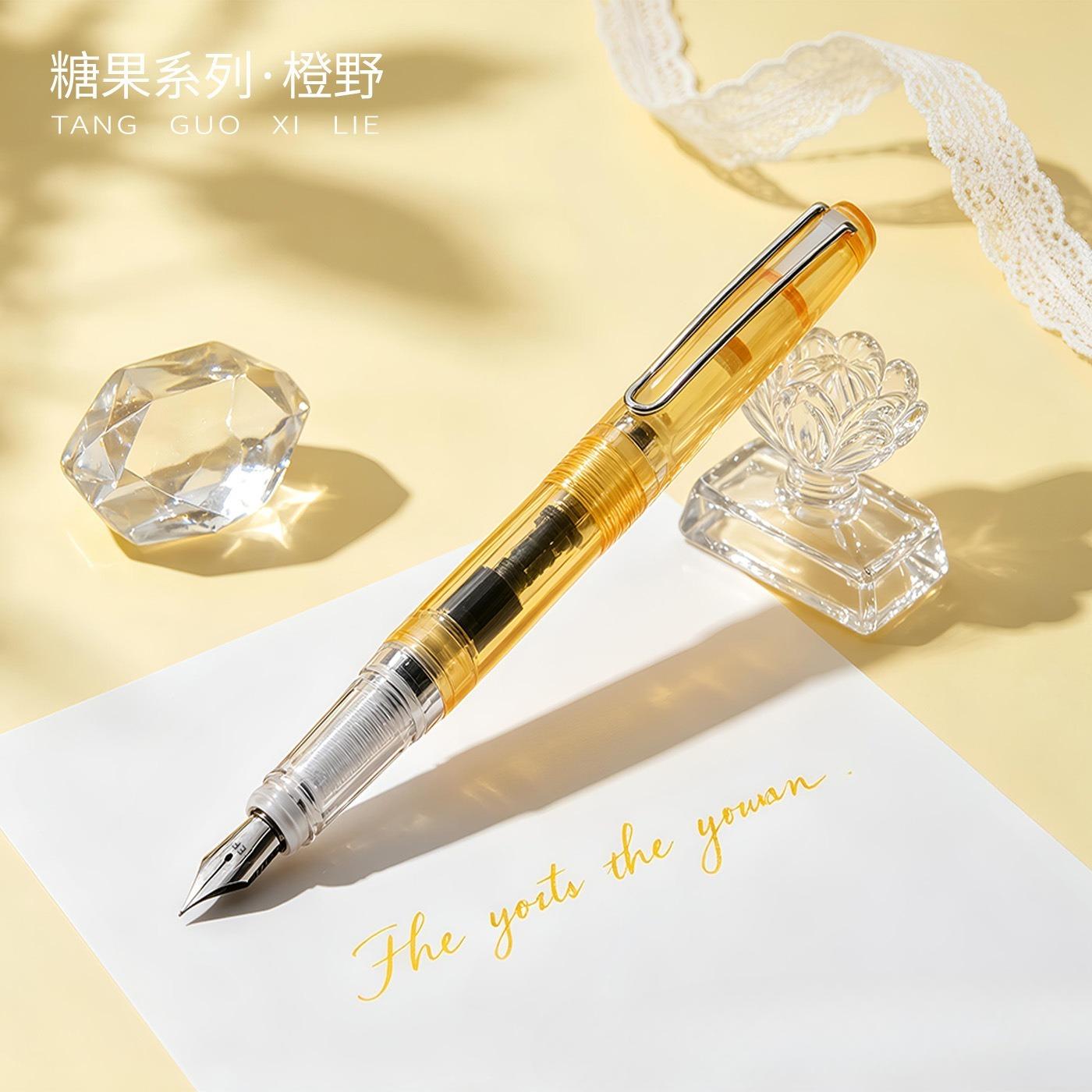 

BANMI Colorful Transparent Fountain Pen Multi-hued Ergonomic for Correct Posture Writing Pen Office School Supplies Stationery (Orange,EF)