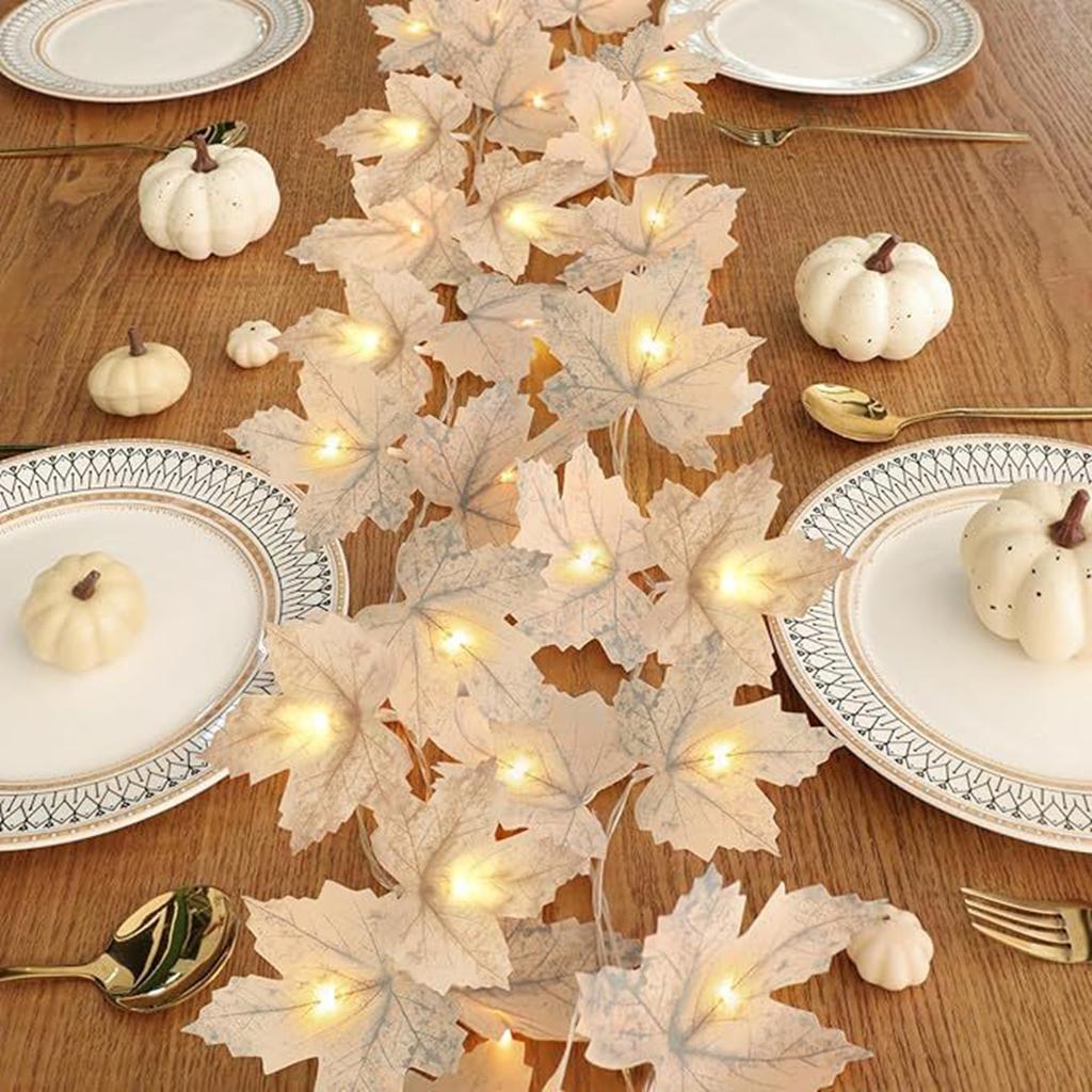 Artificial Maple Leaf Lights with Timer, 3 Meters 20 LED Warm Lights, Battery Operated Fall Garland Decor for Home