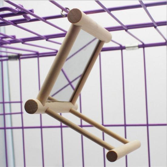 Funny Wooden Bird Toy Mirror Stand Platform Toys for Parrots Cockatiel Vogel