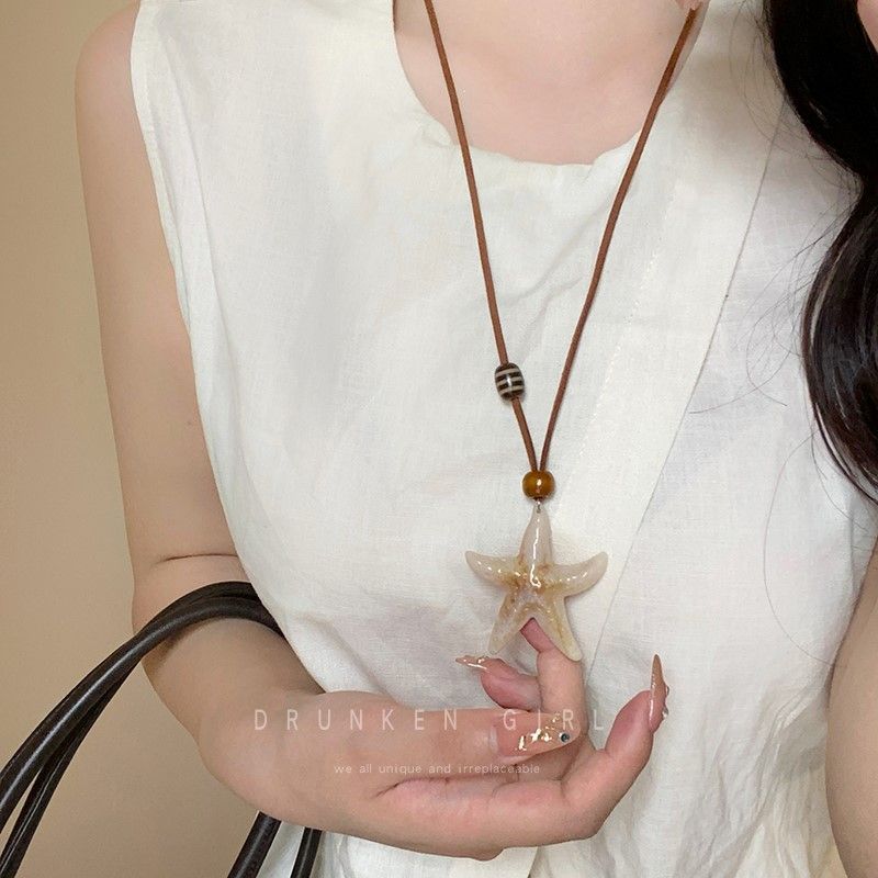 Acrylic Leather Starfish Bead Pendant Necklace Korean Simple and Versatile Collarbone Chain Niche Fashion Temperament Jewelry