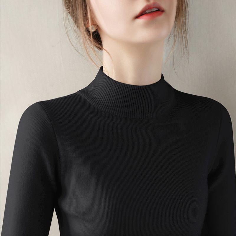

Apricot Slim fit Slimming Long sleeve Knit Women clothes Inner wear Base Top 2025 Spring New Half-high Collar Sweater Black M