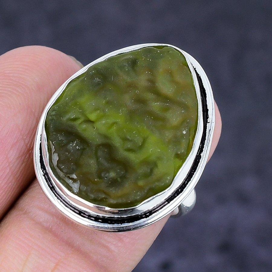 Natural Moldavite Quartz Gemstone 925 Sterling Silver Jewelry Ring Size 7 b1b63
