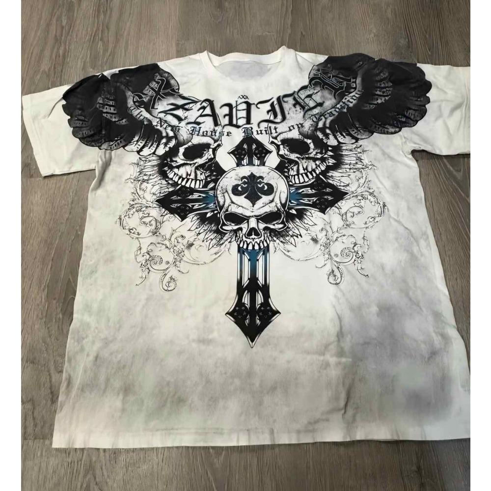 Sommer Herren Personalisiertes Totenkopf-Print Bequemes Rundhals-T-Shirt Outdoor Streetstyle Oberteil Lässige Damenbekleidung