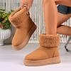 Shoes for Women Winter Women's Boots Black Round Toe Solid Flock Plush Warm Mid Heel Water Proof Casual Snow Boots Women