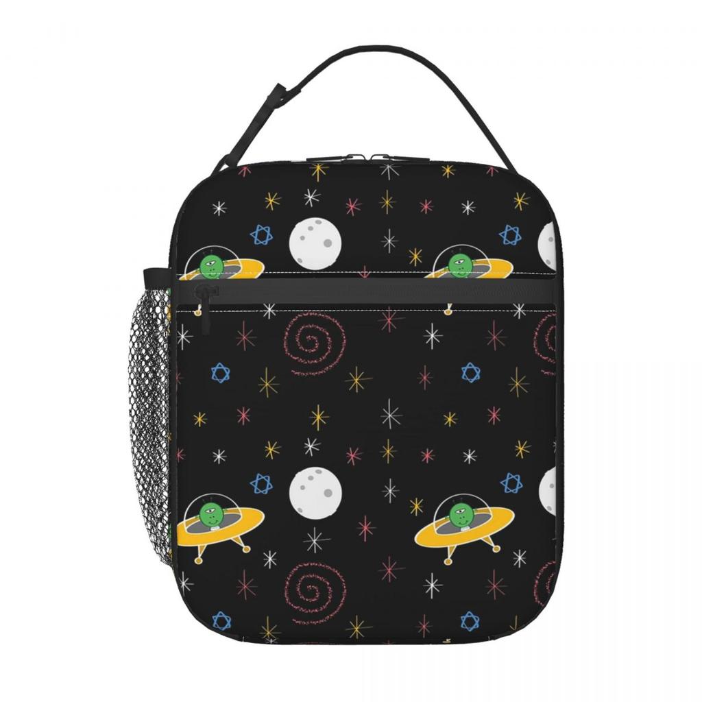 Grünes Alien-Raumschiff-Muster Isolierte Lunchtasche für Kinder Schul-Kühltasche Thermische Lebensmittelbox Tragbare Lunchboxen Behälter