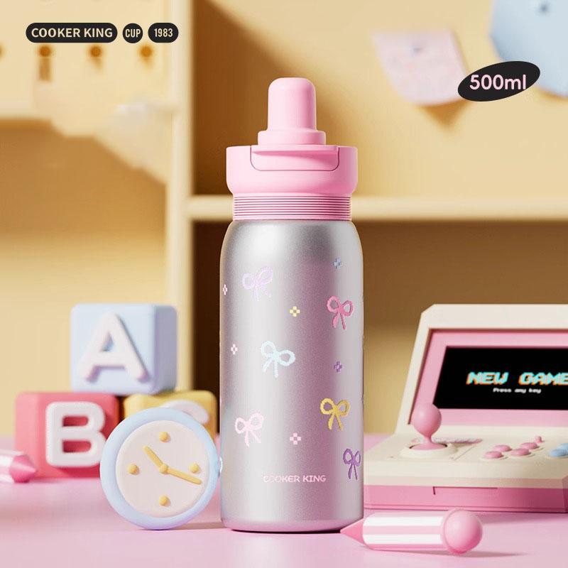 COOKER KING Portable Insulated Cup Children's Straw Cup Thermos Mug Stainless Steel Vacuum Flask Cold&Hot Sports Cup Water Mug