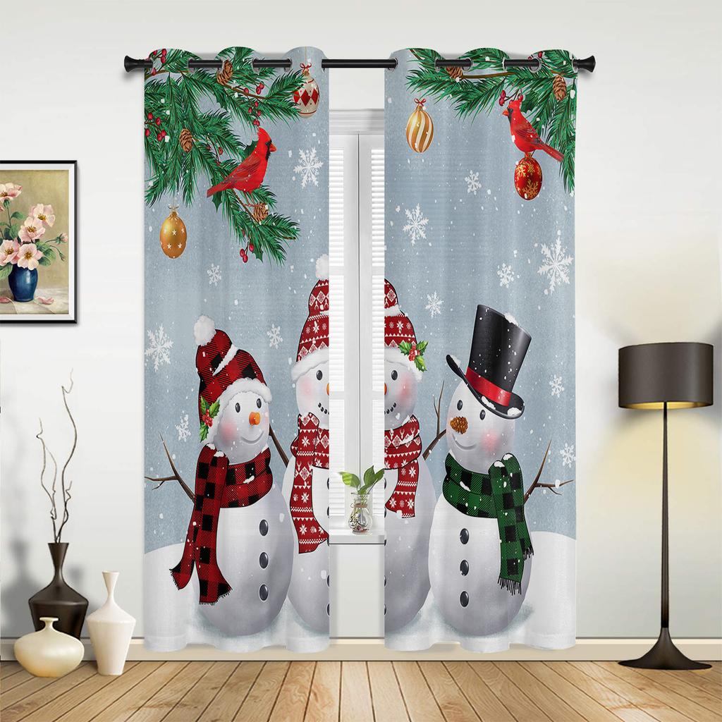 Christmas Tree Snowman Snowflake Window Curtains for Bedroom Luxury Kitchen Curtains Living Room Christmas Curtains