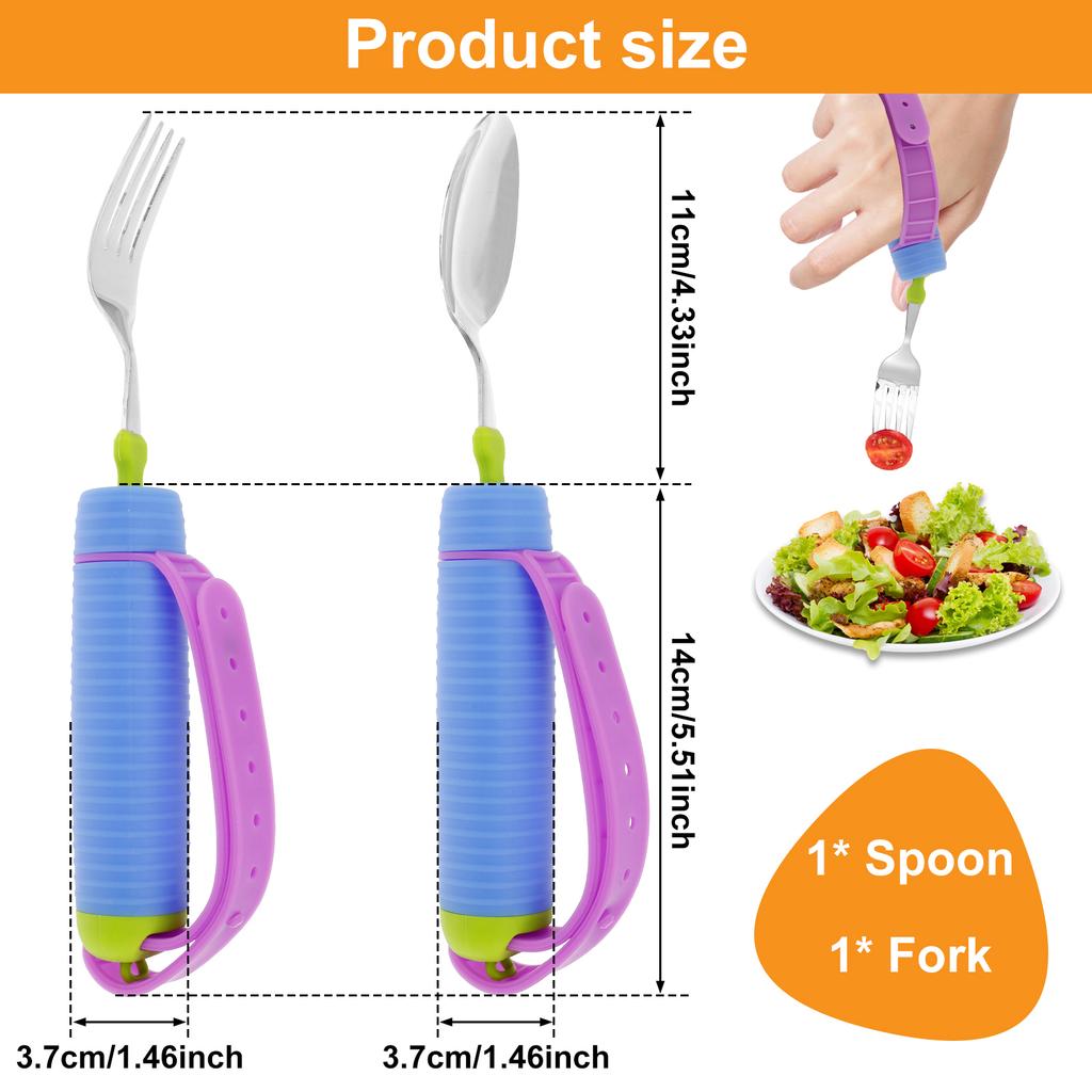 Set di Forchetta e Cucchiaio da Tavola Regolabile con Manico Antiscivolo Acciaio Inossidabile Posate Adattive Stoviglie per Anziani Gadget da Cucina