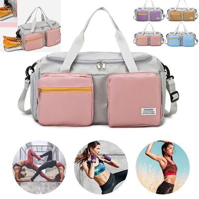 New Fashion Outdoor Waterproof Nylon Sports Gym Bags Women Training Fitness Travel Handbag Yoga Mat Sport Bag with Shoes Compartment