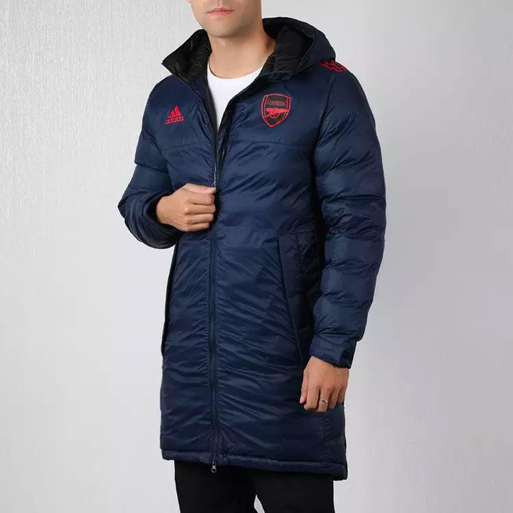 Adidas Afc Ssp L Coat Arsenal Football Training Long Hooded Warm Cotton Jacket Winter Men Coats Dark-Blue EH5627