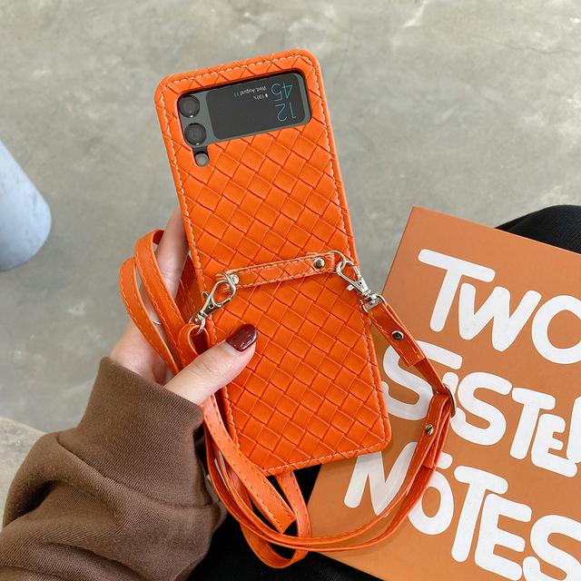 

Классический плетеный чехол из искусственной кожи для Samsung Galaxy Z Flip 3 5g с регулируемым ремешком через плечо For Samsung Z Flip