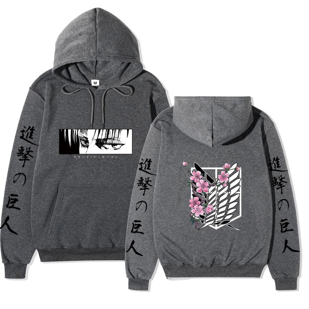 Attack on Titan Levi Ackerman Hoodie, Wings of Freedom Cherry Blossom Printed Pullover Hooded Sweatshirt Casual Long Sleeve Hoodie