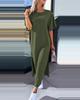 Women's Solid-Color Short-Sleeve Round-Neck Split-Hem Dress for Summer and Fall