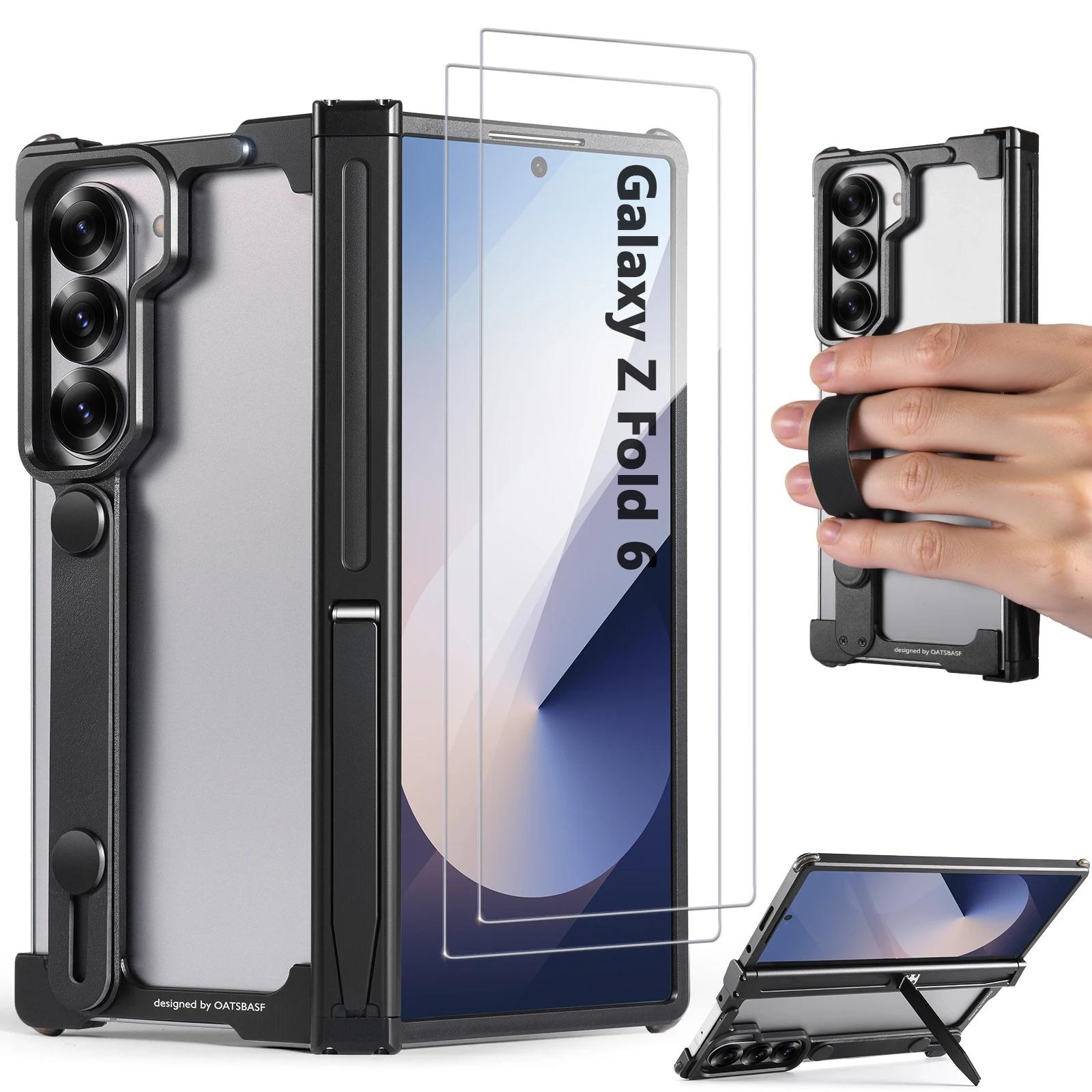 

Oatsbasf Metal Frameless Phone Case for Samsung Galaxy Z Fold 6 Case With Stand & Secure Grip Shockproof Protection Phone Cover Galaxy Z Fold6 чорний
