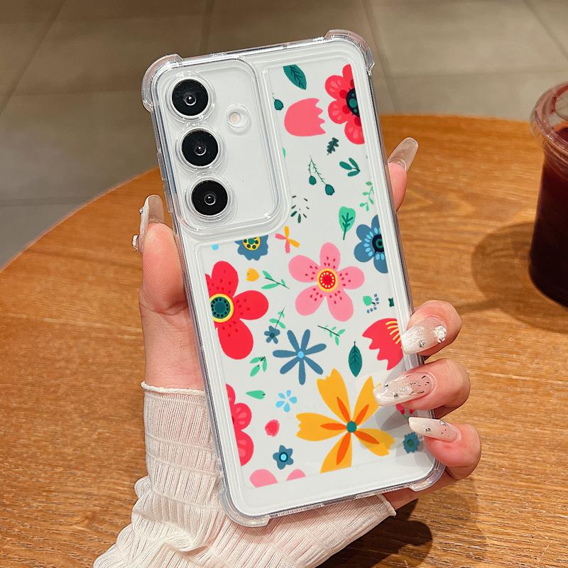 Flowers Case For Samsung Galaxy S25 Edge S24 S25 S23 Ultra S22 Plus S24 FE A56 A16 A55 A54 A15 Shockproof Clear TPU Phone Cover