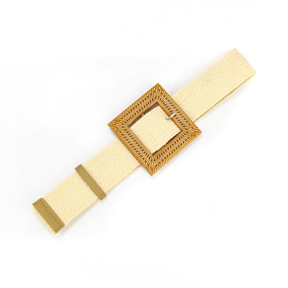 Bohemian Cotton And Linen Wind Pp Grass Woven Belt Women'S Round Square Buckle Dress Retro Women'S Belt