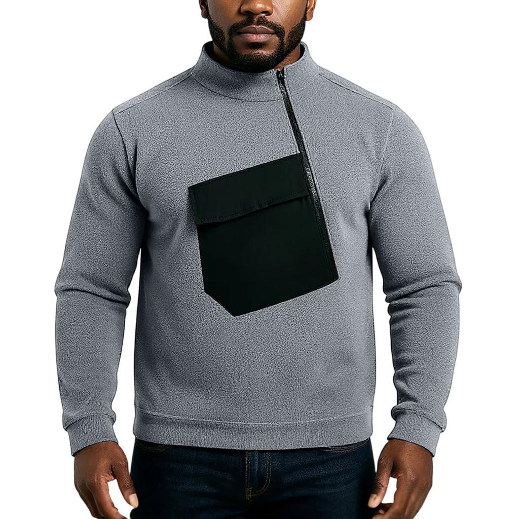 Stand Up Collar Half Zipper Long Sleeved Trendy Versatile Men's Top