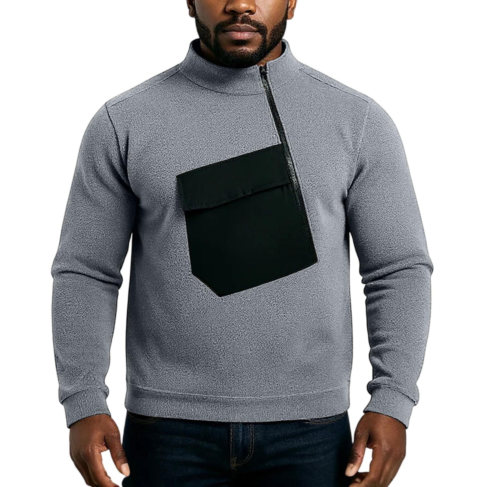 

Stand Up Collar Half Zipper Long Sleeved Trendy Versatile Men s Top S