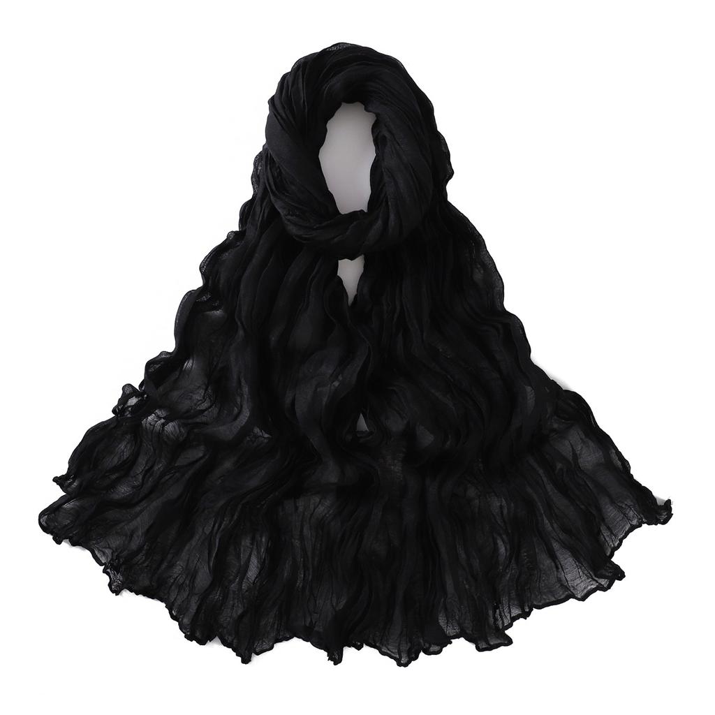 Autumn New Crumpled Scarf For Women Girls Students Solid Color Cotton Voile Thin Scarves Soft Knitting Shawl Female Wrap Shawls